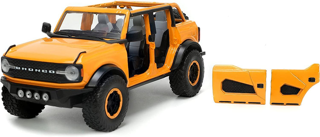 Jada Toys Just Trucks 1:24 2021 Ford Bronco Die-cast Car Orange with Tire Rack, Toys for Kids and Adults