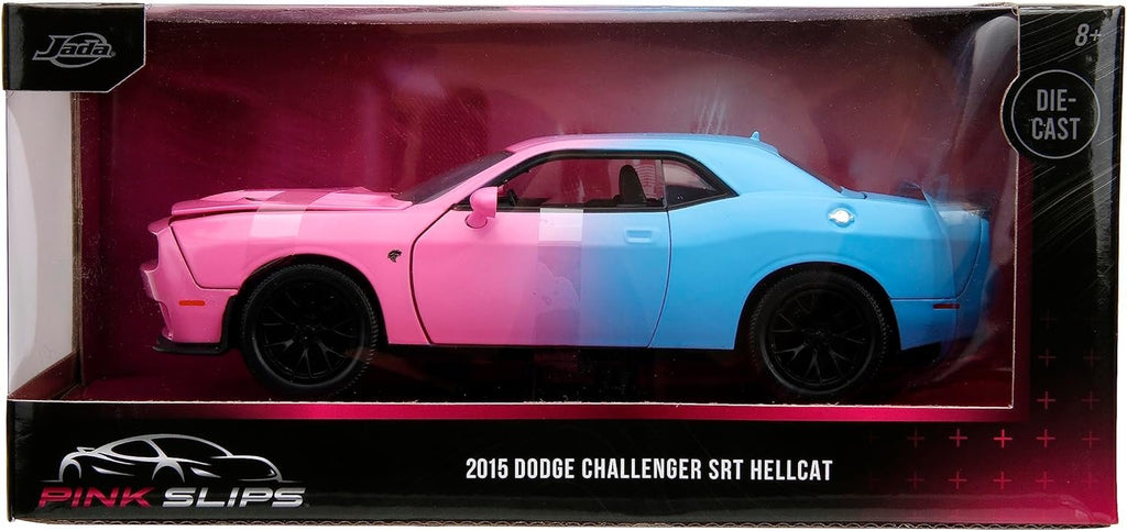 Pink Slips 1:24 2015 Dodge Challenger SRT Hellcat Die-Cast Car, Toys for Kids and Adults(Light Blue/Pink)