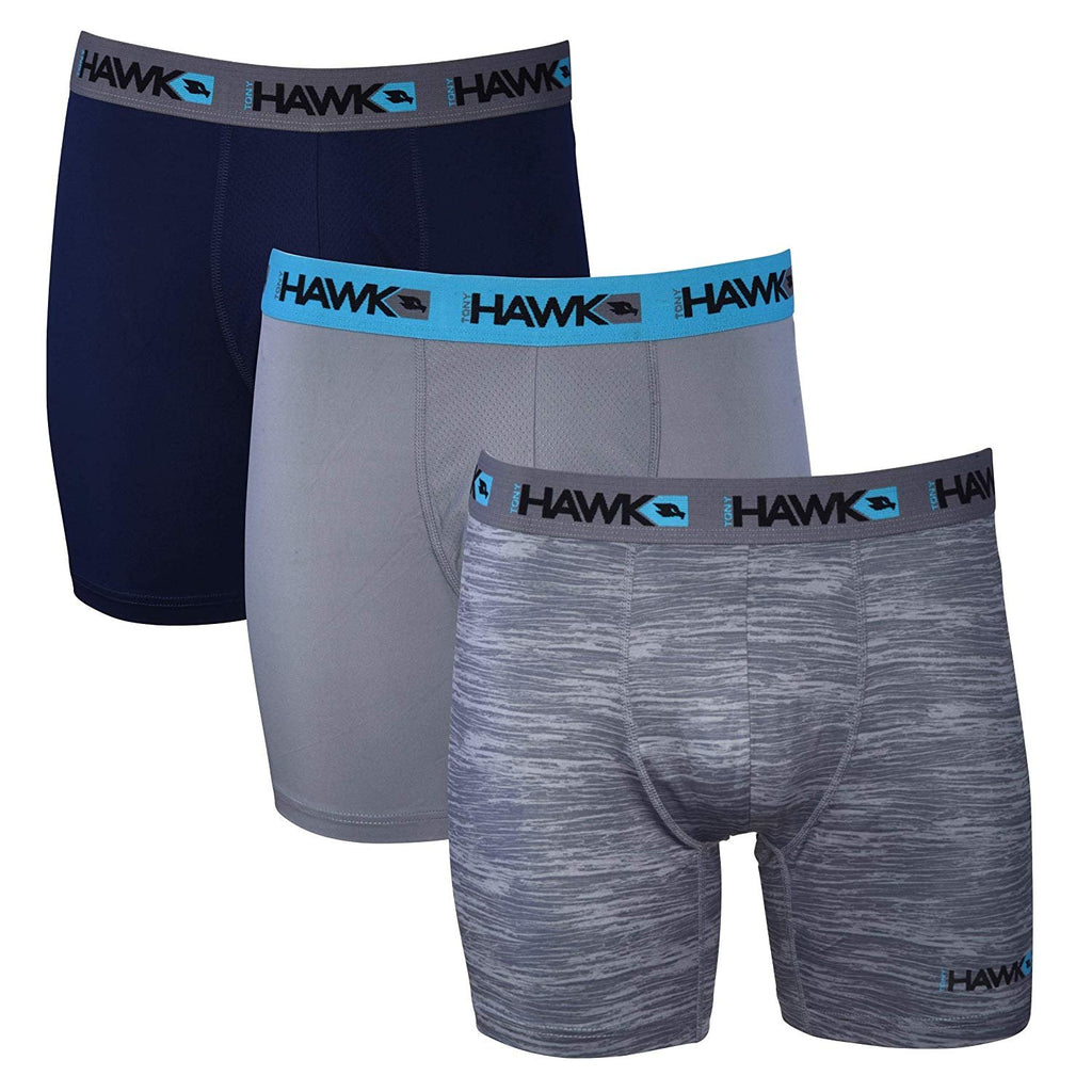 TONY HAWK Mens Performance Underwear - 3-Pack Stretch Performance Boxer Briefs Training Breathable Athletic Fit No Fly