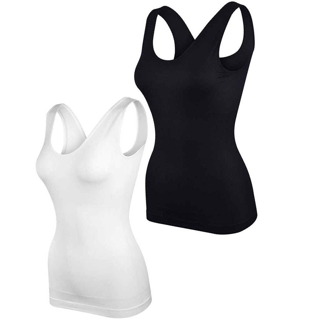 Elle Women's Body Shaping Camisoles 4-Pack Scoop Tank Tops Shapewear Tummy Control Seamless Plus