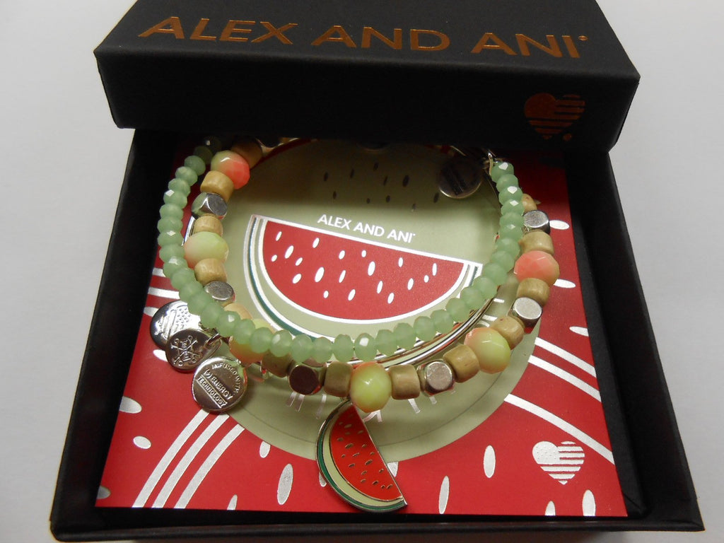 Alex and Ani Women's Color Infusion, One in a Melon Set of 3 Bracelet, Shiny Silver, Expandable