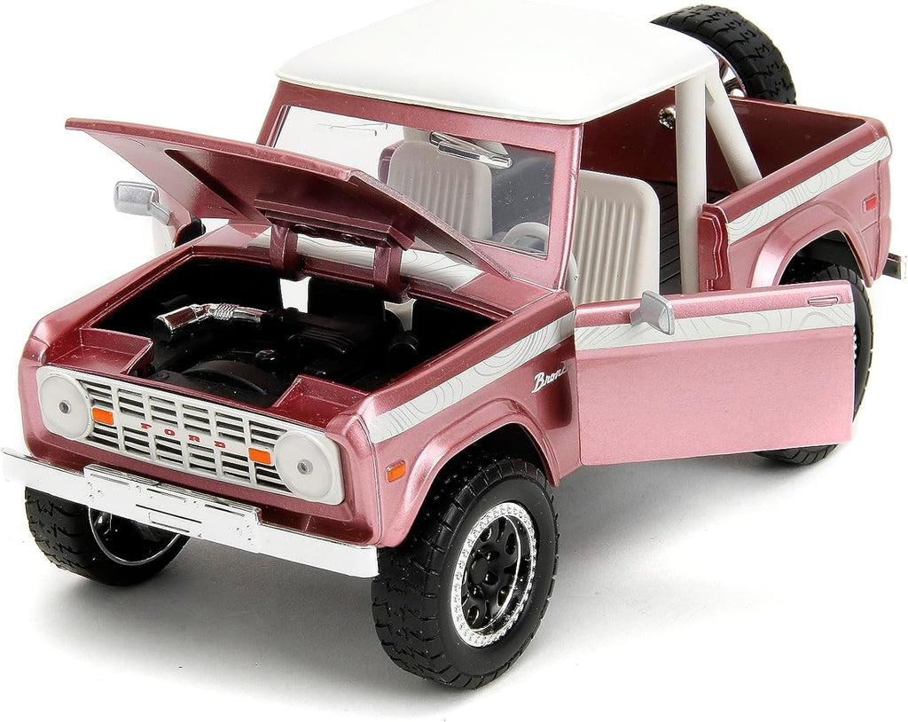 Pink Slips 1:24 1973 Ford Bronco Die-Cast Car, Toys for Kids and Adults(Metallic Pink)