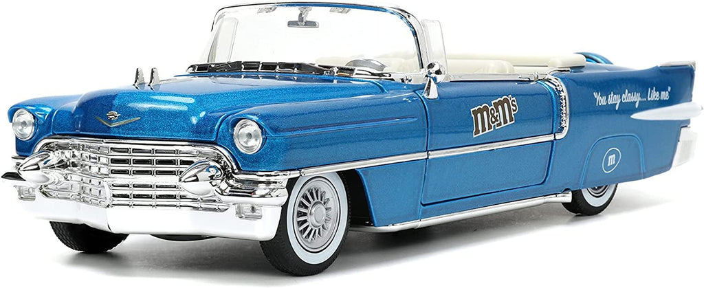 M&M's 1:24 1956 Cadillac El Dorado Die-cast Car w/ 2.75" Blue Figure, Toys for Kids and Adults