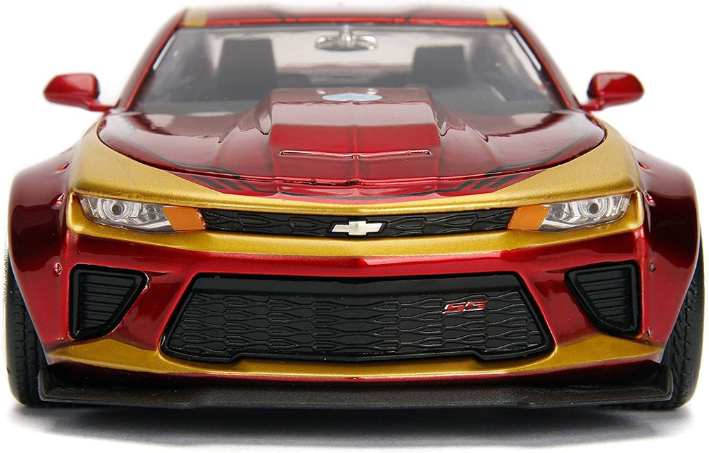 Jada Toys Marvel 1:24 2016 Chevy Camaro SS Die-cast Car with 2.75" Iron Man Figure, Toys for Kids and Adults, Red (99724)