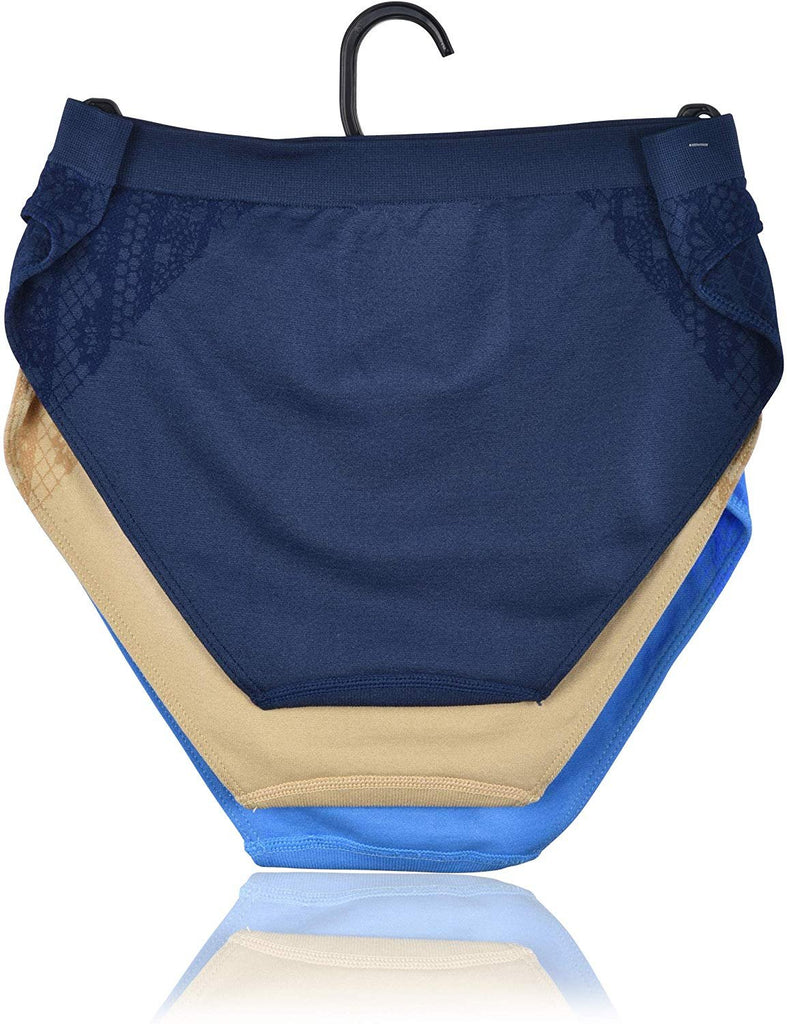 Elle Women's Seamless Bikini Panties Jacquard 3-Pack Polyester/Nylon/Spandex