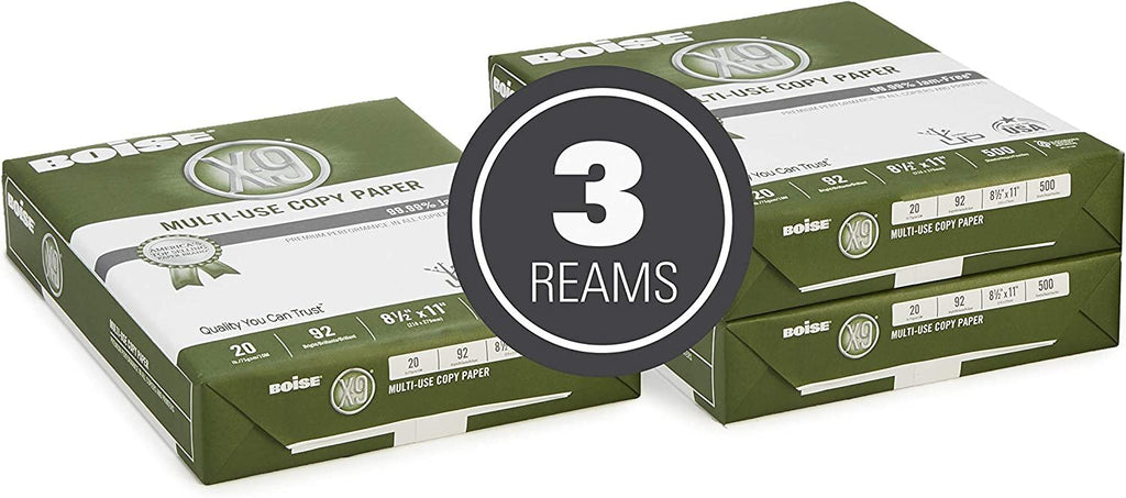 Boise Paper X-9 Multi-Use Copy Paper - 3 Ream (1,500 Sheets) | 8.5" x 11" Letter | 92 Bright White - 20 lb.