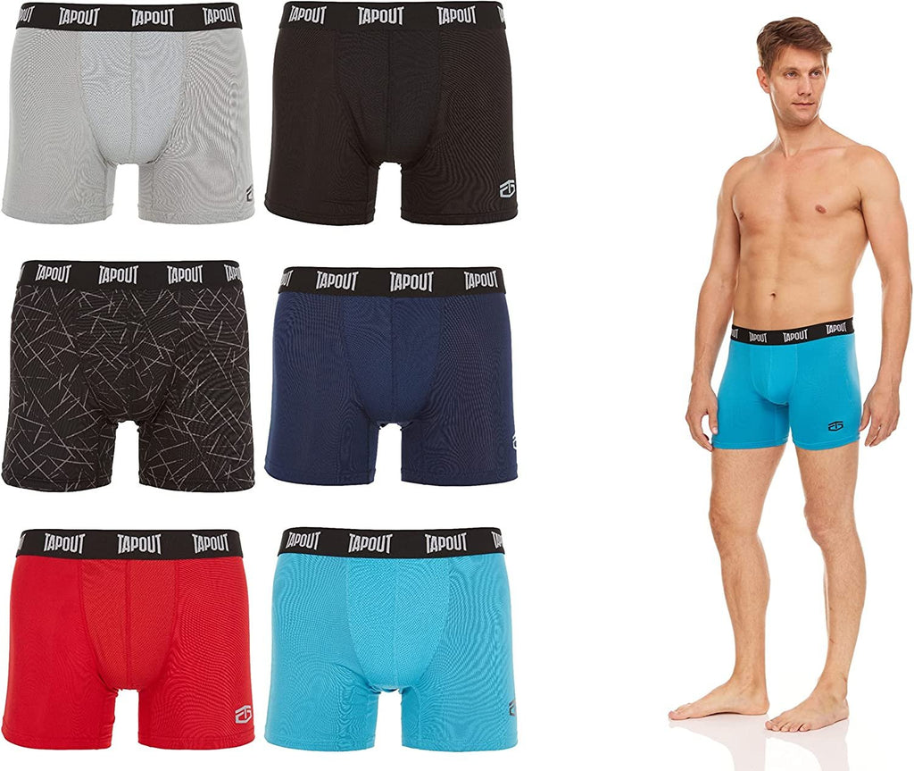Tapout Mens Performance Boxer Briefs - SPORTY FIT Short Leg 6-Pack Mystery Colors Stretch Underwear Breathable No Fly (S-5X)