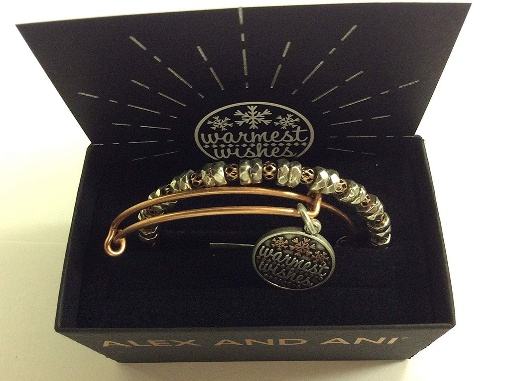 Alex and Ani Warmest Wishes Set of 2 Bangle Bracelet Rose Gold Tag Box Card