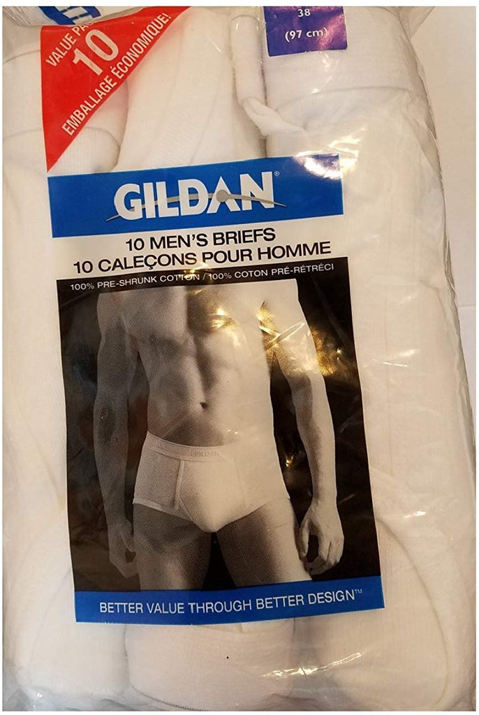 Gildan Mens Value 10-Pack 100% Cotton White Briefs Underwear Comfortable