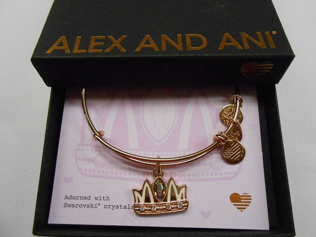 Alex and Ani Queen Mom Bangle Bracelet Shiny Rose Gold With Black Gift Box