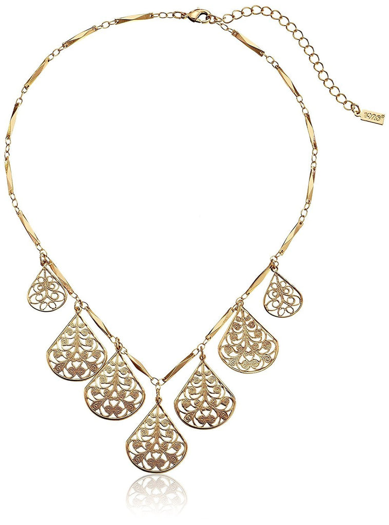 1928 Jewelry Vine Filigree Teardrop Collar Necklace, 16" + 3" extender