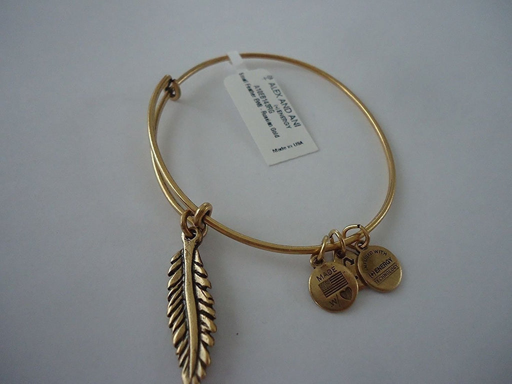 Alex and Ani Women's Feather Charm Bangle Rafaelian Gold Finish Bracelet