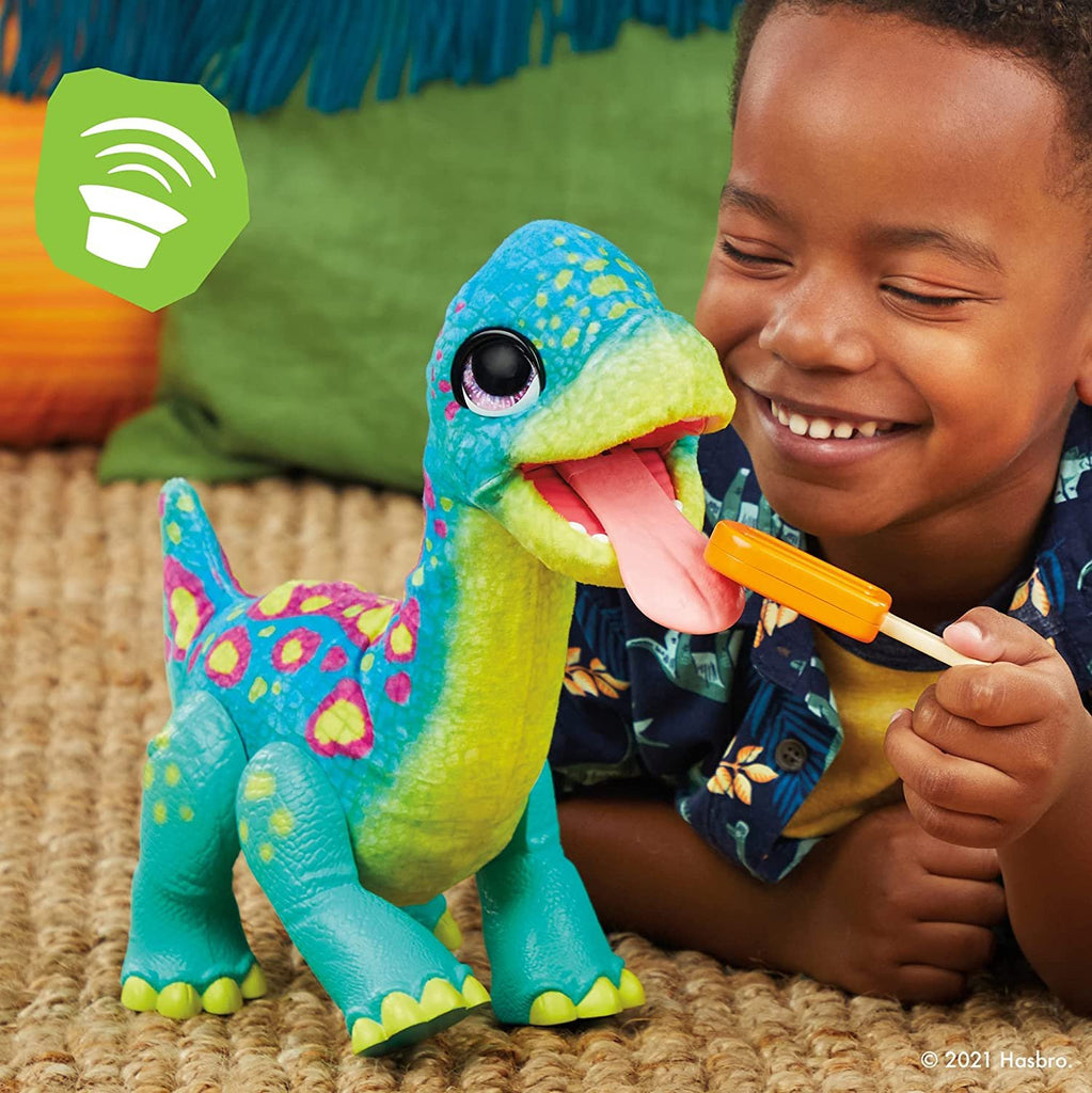 FurReal Snackin’ Sam The Bronto Interactive Animatronic Plush Toy, 40+ Sounds and Reactions, Ages 4 and up