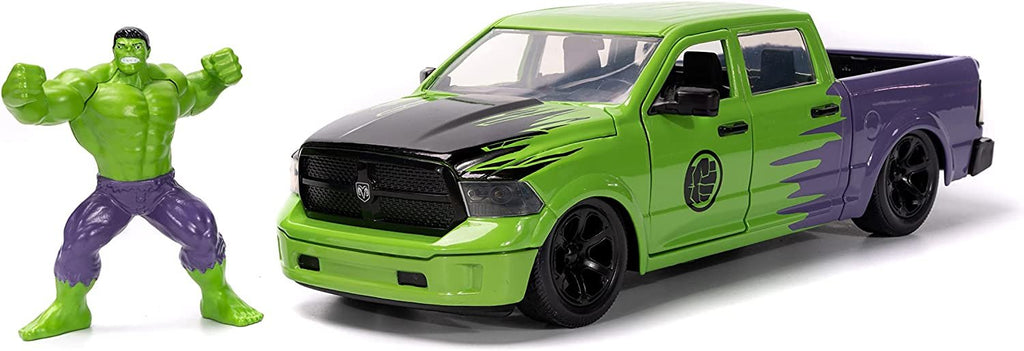 Marvel 1:24 Dodge Ram 1500 Die-Cast Car & 2.75" Incredible Hulk Figure, Toys for Kids and Adults