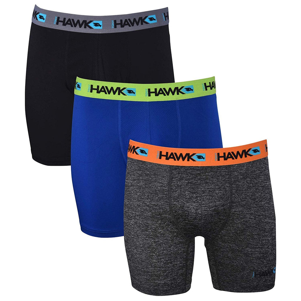 TONY HAWK Mens Performance Underwear - 3-Pack Stretch Performance Boxer Briefs Training Breathable Athletic Fit No Fly