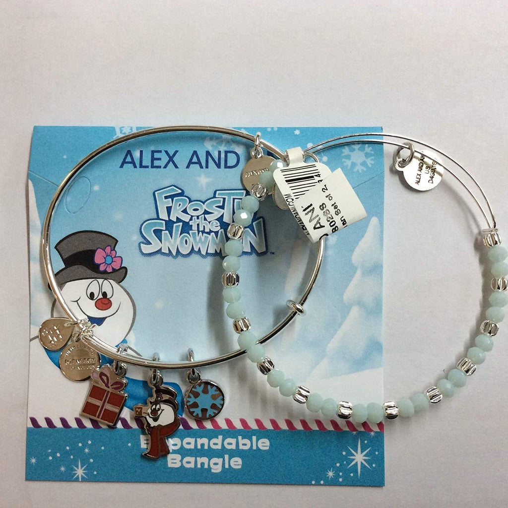 Alex and Ani Frosty The Snowman Set of 2 Bangle Bracelet Shiny Silver One Size
