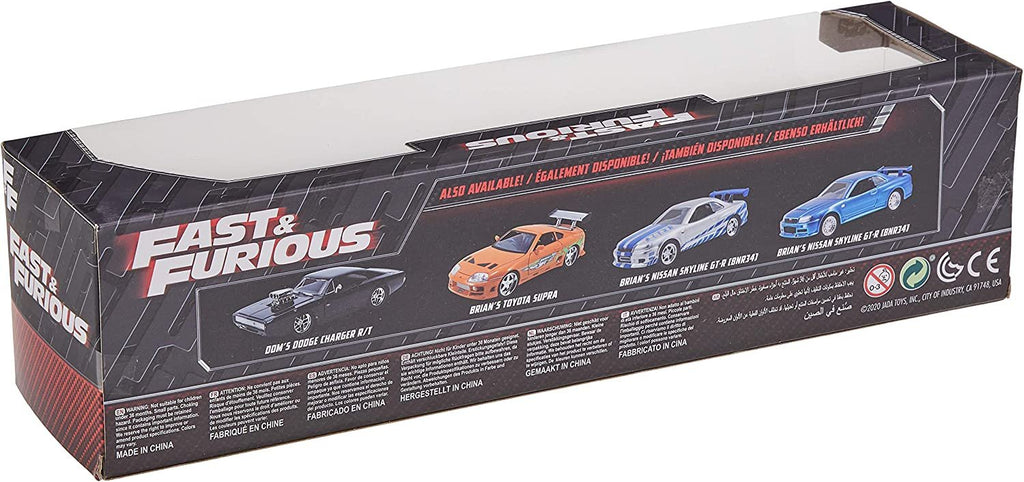 Fast & Furious Brian's Nissan Skyline GT-R R34 Silver & Nissan GT-R R34 Blue 1:32 Die - cast Car, Toys for Kids and Adults