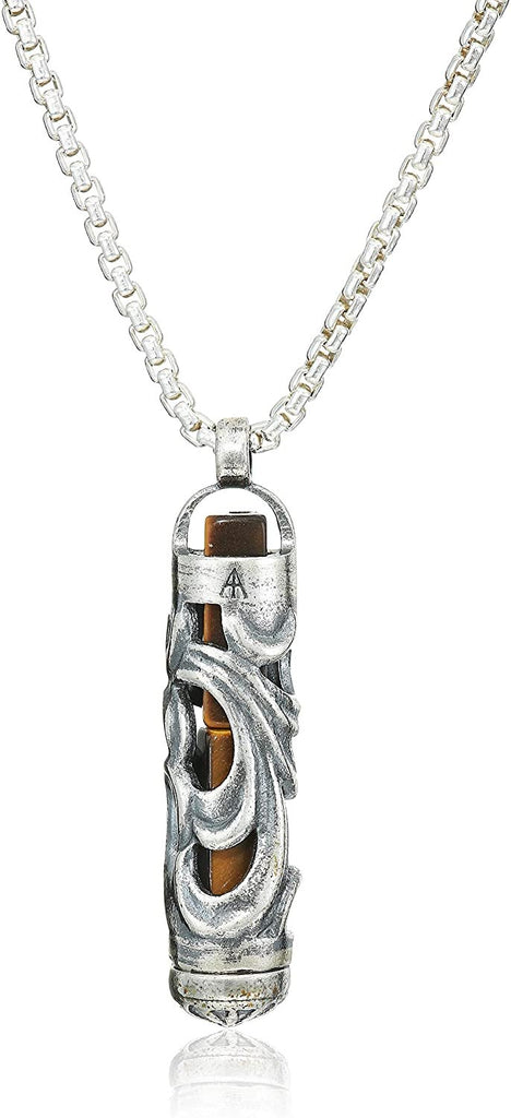 Alex and Ani Men's Tiger's Eye Gemstone 32 inch Necklace, Sterling Silver, Expandable