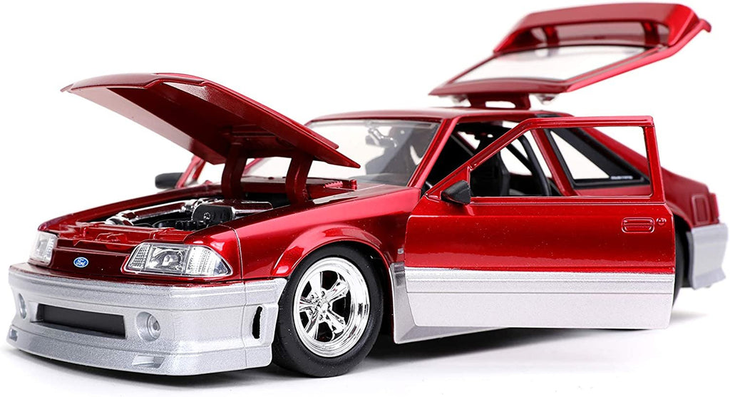 Jada Toys Bigtime Muscle 1:24 1989 Ford Mustang GT Die-cast Car Red Silver, Toys for Kids and Adults
