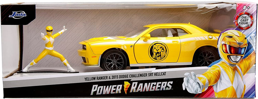 Power Rangers 1:24 2015 Dodge Challenger SRT Hellcat Die-Cast Car & 2.75" Yellow Ranger Figure, Toys for Kids and Adults