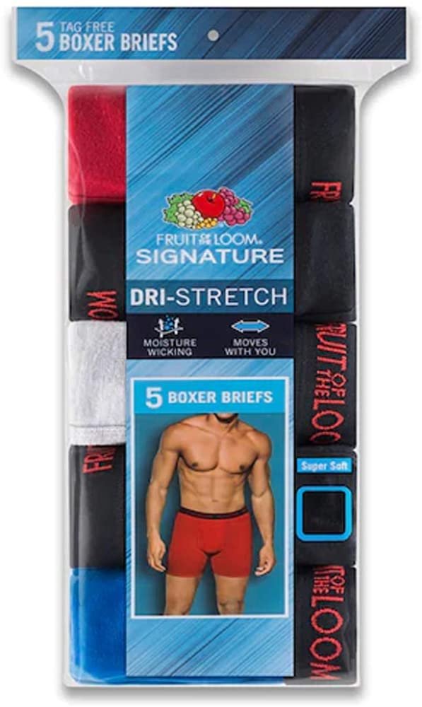 Fruit of the Loom Men's Boxer Briefs 5-Pack Signature/Regular Long Leg/Regular Leg S-2X