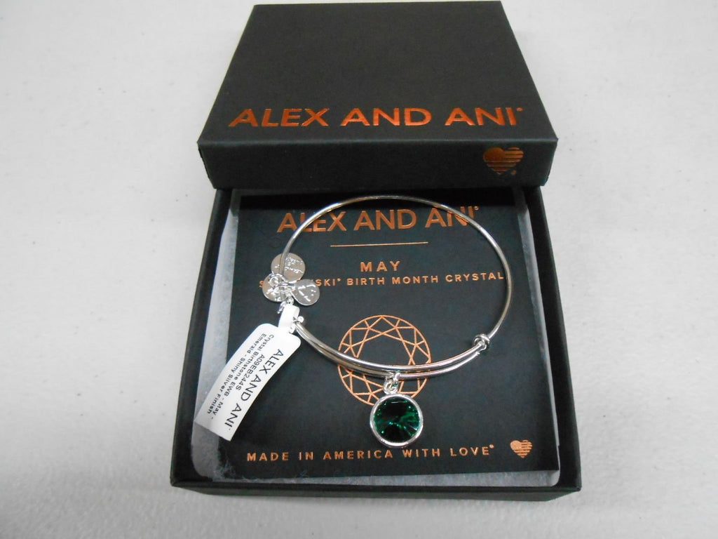 Alex and Ani May Birthstone Emerald Swarovski Crystal Bracelet Silver NWTB & C