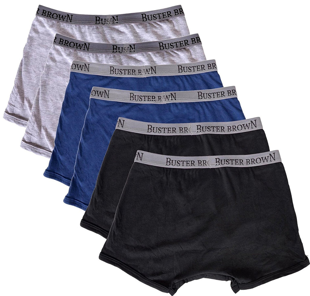 Buster Brown Big Boys 6 Pack Premium Cotton Knitted Boxer Briefs (Assorted Colors)