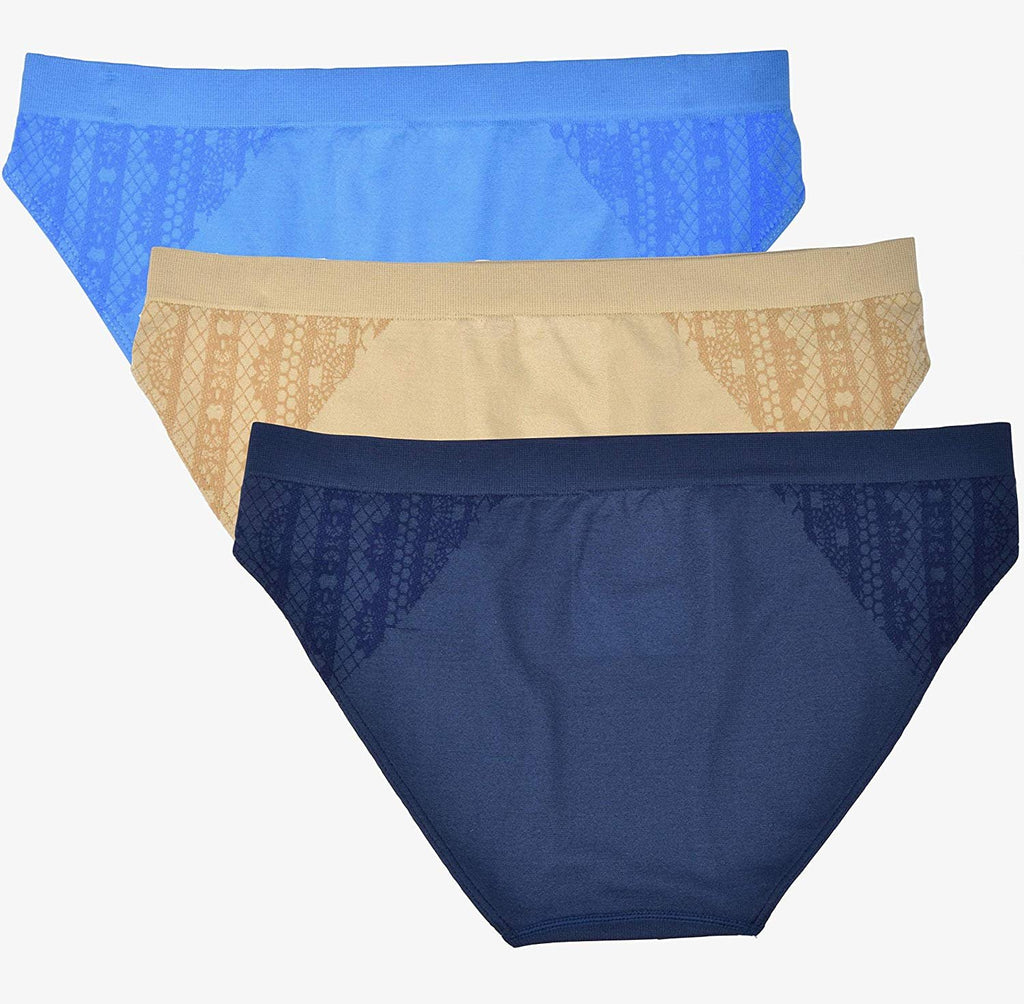 Elle Women's Seamless Bikini Panties Jacquard 3-Pack Polyester/Nylon/Spandex
