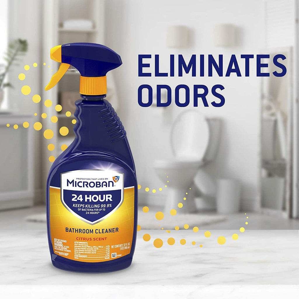 Microban Disinfectant Spray, 24 Hour Sanitizing and Antibacterial Spray, Bathroom Cleaner, Citrus Scent, 4 Count, 22 fl oz Each