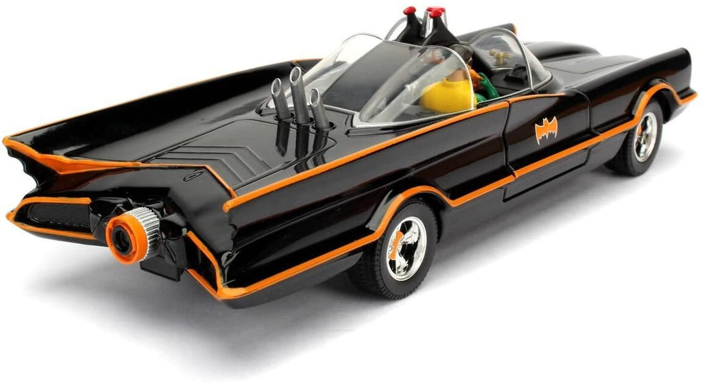 Jada Toys DC Comics 1966 Classic TV Series Batmobile with Batman and Robin figures; 1:24 Scale Metals Die-Cast Collectible Vehicle