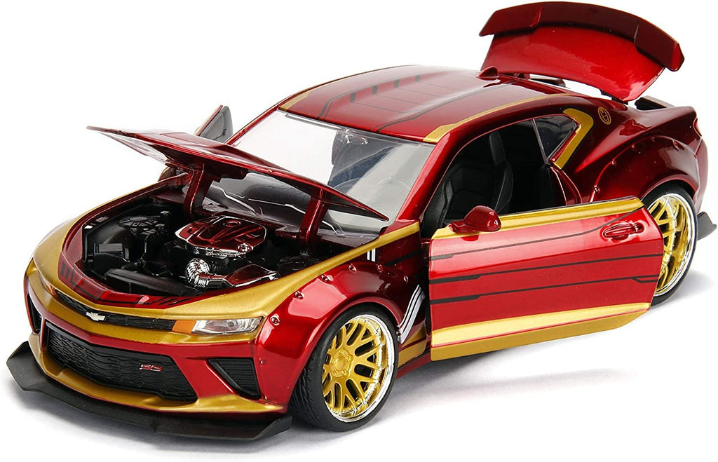 Jada Toys Marvel 1:24 2016 Chevy Camaro SS Die-cast Car with 2.75" Iron Man Figure, Toys for Kids and Adults, Red (99724)