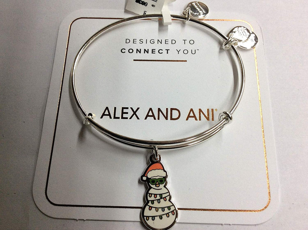Alex and Ani Color Infusion, Holiday Snowman Bangle Bracelet Shiny Silver One Size