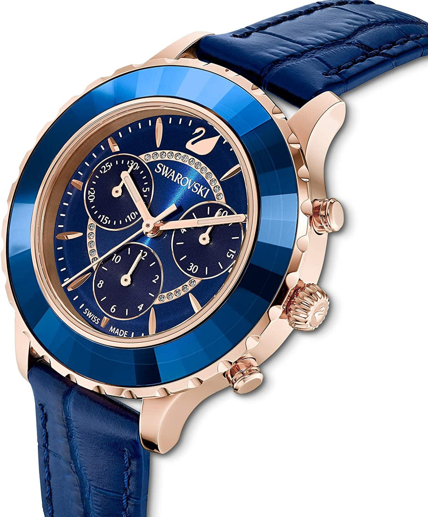 SWAROVSKI Women's Women's Octea Lux Chronograph Rose Gold Quartz with Leather Strap Crystal Watch Collection