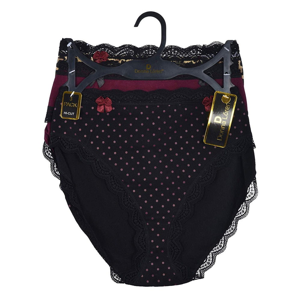 Donna Loren Low-Rise Hipster Ladies Panties Lace Trim Underwear, Assorted 3-Piece Set