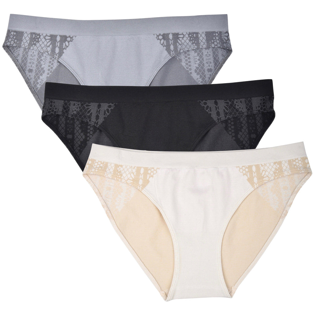 Elle Women's Seamless Bikini Panties Jacquard 3-Pack Polyester/Nylon/Spandex