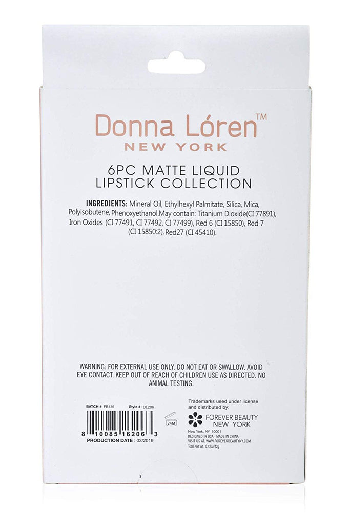 Donna Loren Liquid Lipstick Collection- Matte or Metallic Premium Quality Cruelty-Free 6 Pack Value in Packaging