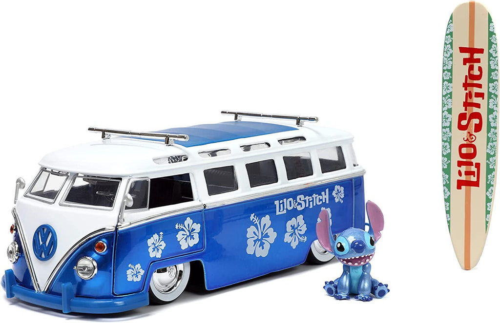 Jada Toys Disney Lilo & Stitch 1:24 Volkswagen T1 Bus Die-cast Car with Stitch Figure, Toys for Kids and Adults , Blue