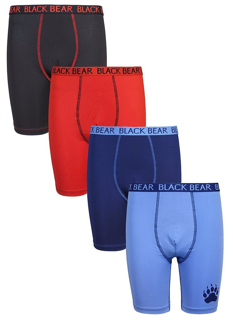 Black Bear Boysâ€™ Performance Dry-Fit Compression Long Boxer Brief (Pack of 4)