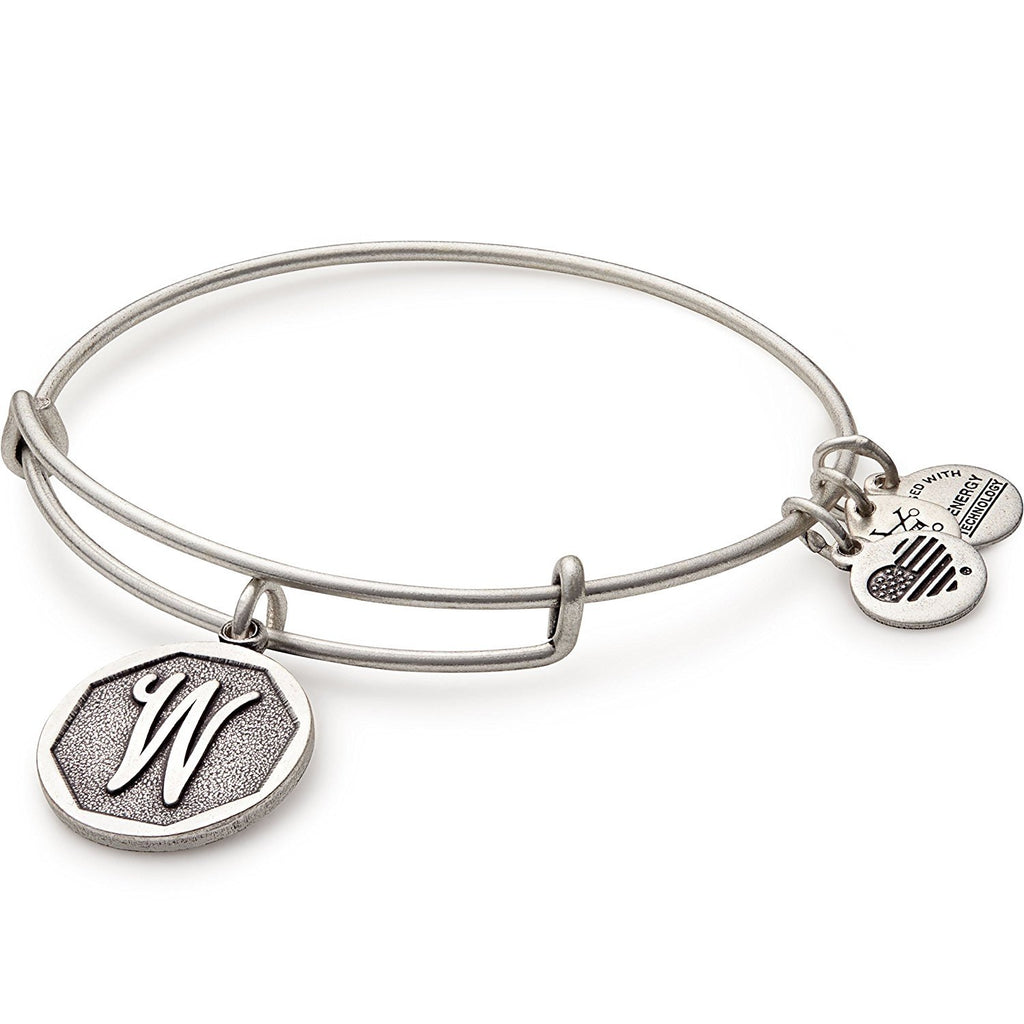 Alex and Ani Women's Initial W Charm Bangle Rafaelian Silver Finish
