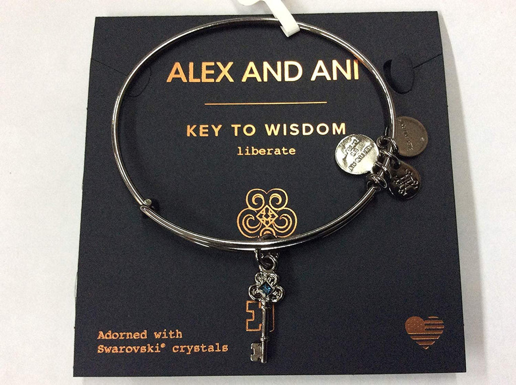 Alex and Ani Key to Widsom Bangle Bracelet Midnight Silver NWTBC
