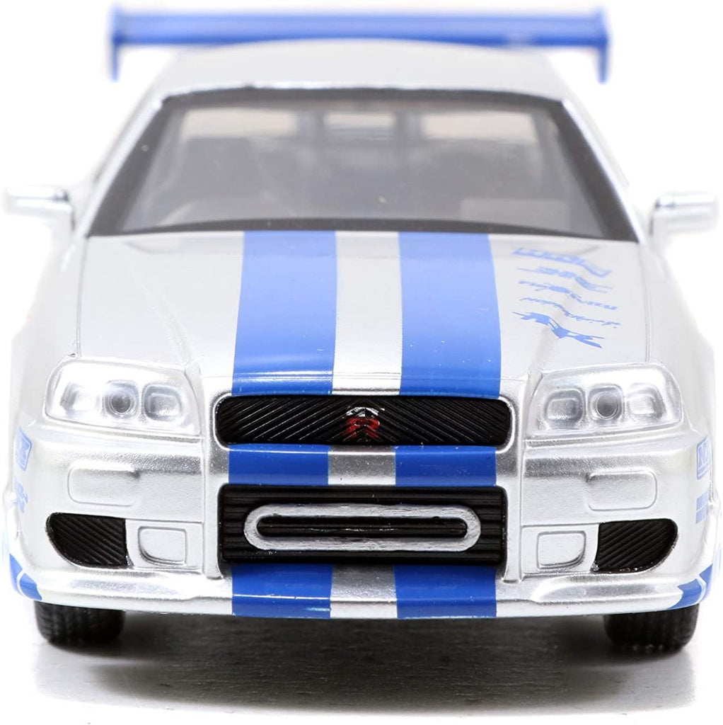 Jada Toys Fast & Furious 1:32 Brian's Nissan Skyline GT-R R34 Die-cast Car Silver/Blue, Toys for Kids and Adults
