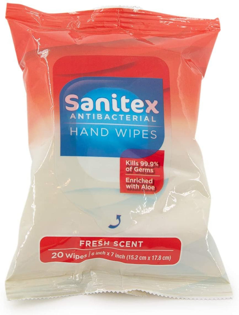 Sanitex (20 Pack) Antibacterial Hand Wipes Disinfecting Travel Size Wipes Dispenser Sanitizing Kills 99.9% of Germs