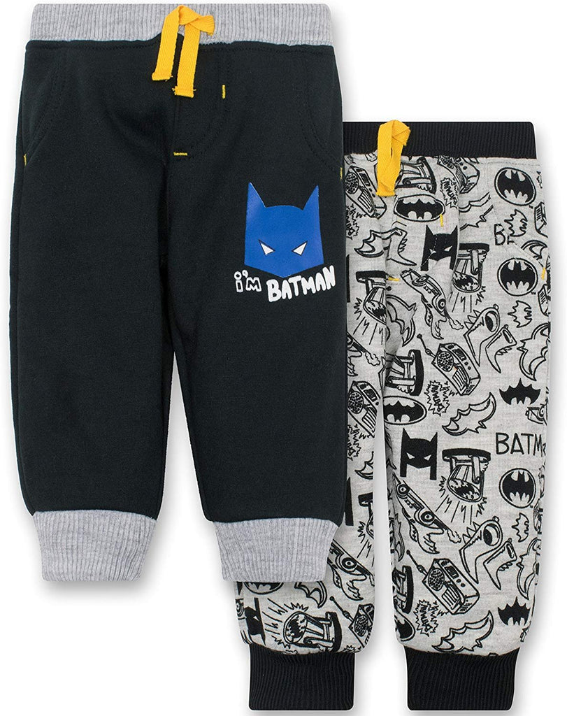 Warner Bros. Batman Baby Boys' 2 Pack Fleece Drawstring Jogger Pants, Black and Grey