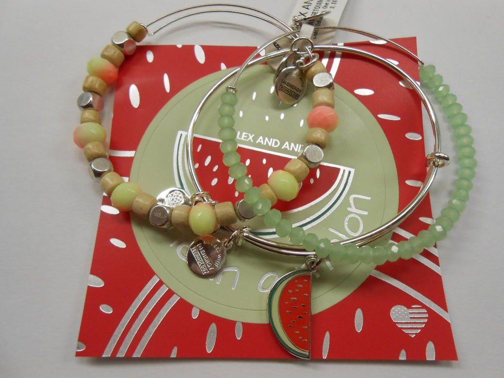 Alex and Ani Women's Color Infusion, One in a Melon Set of 3 Bracelet, Shiny Silver, Expandable