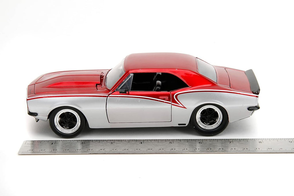 Big Time Muscle 1:24 1967 Chevy Camaro Die-Cast Car, Toys for Kids and Adults(Silver/Red)