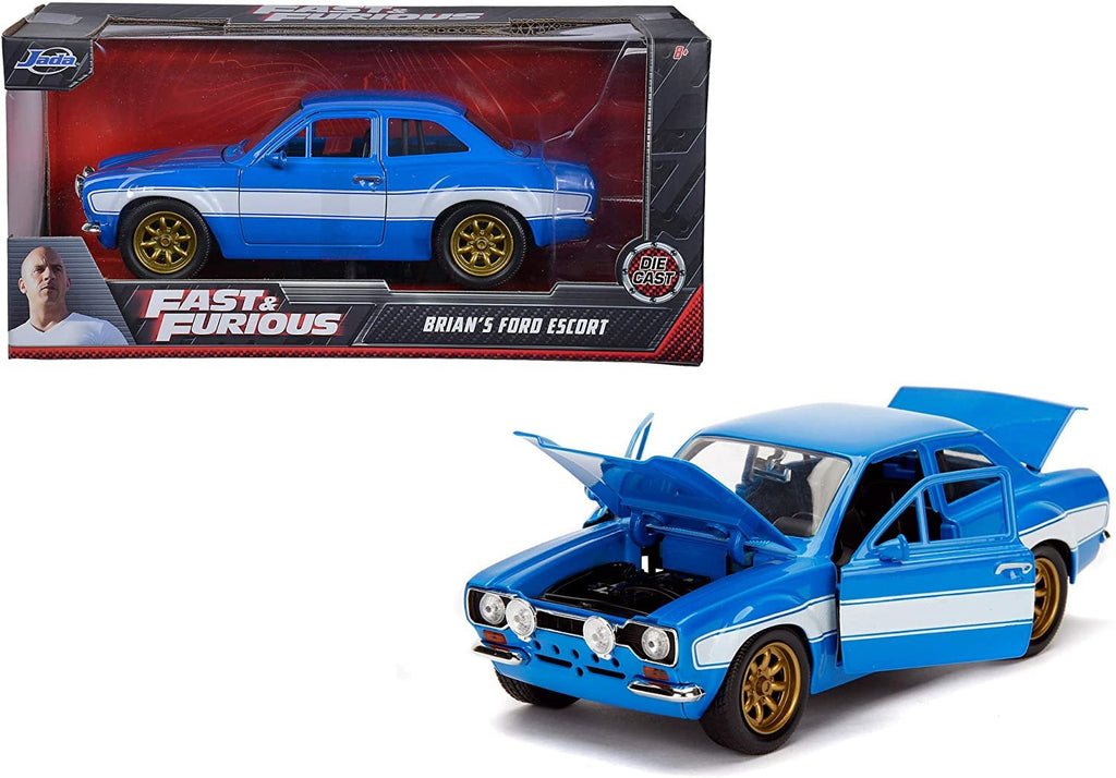 Jada Toys 1:24 Fast & Furious - Brian's Ford Escort RS2000 Mk1, Blue With White Stripes
