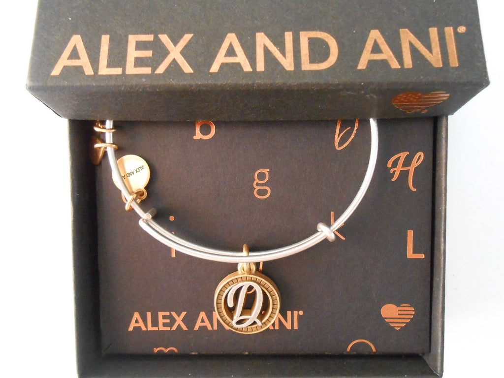 Alex and Ani Initial D Two-Tone Charm Bangle Bracelet - Rafaelian Gold and Silver Finish - A18EBINT04TTRS