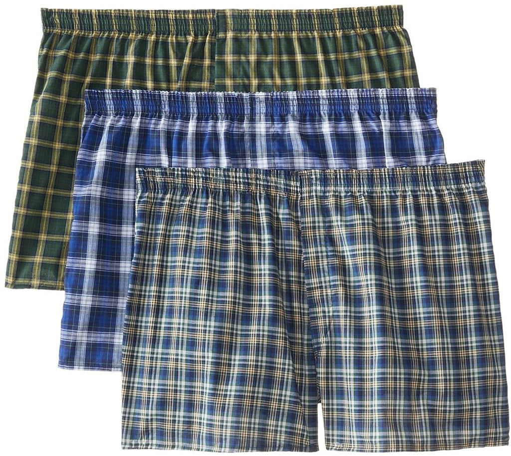 Fruit of the Loom Men's 3-Pack Assorted Tartan Plaids Woven Boxers
