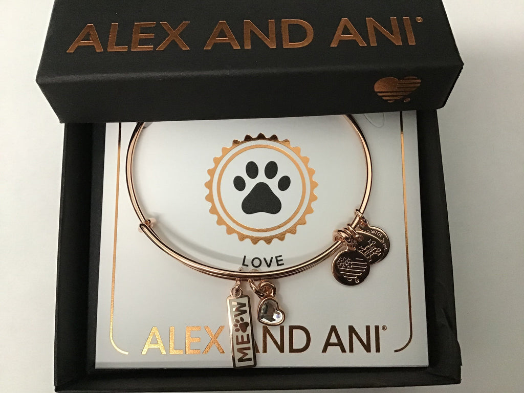 Alex and ANI Duo Charm Meow and Woof Bangle Bracelet Rose Gold/Meow One Size