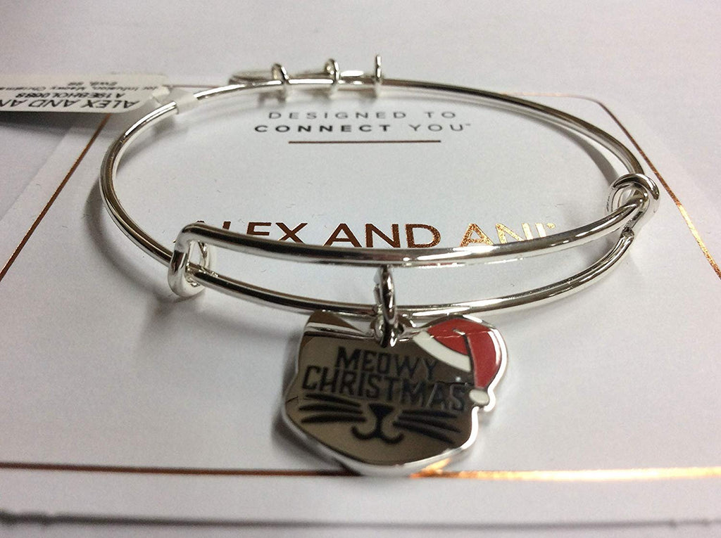 Alex and Ani Color Infusion, Meowy Christmas Bangle Bracelet Shiny Silver One Size